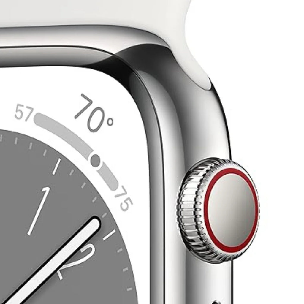 Apple Watch Series 8 (GPS+ Cellular 45MM) Silver Aluminum Case with White Sport Band - MP4Q3LL/A