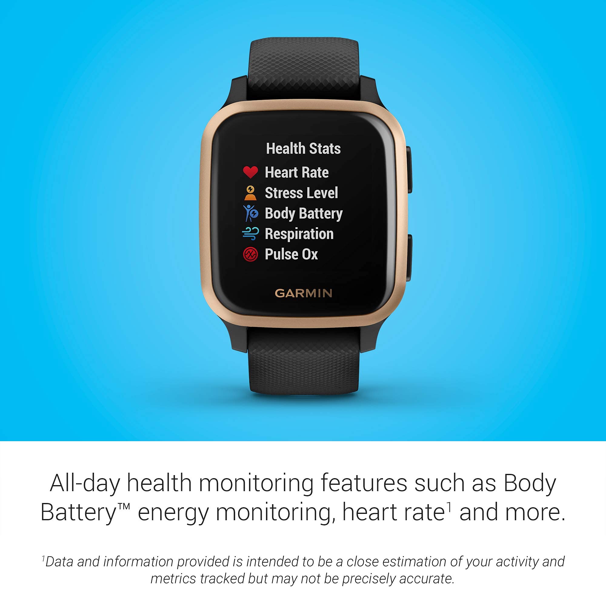 Garmin Venu Sq Music Edition GPS Smartwatch ƒ?? 33mm Rose Gold and Black ƒ?? 010-02426-05