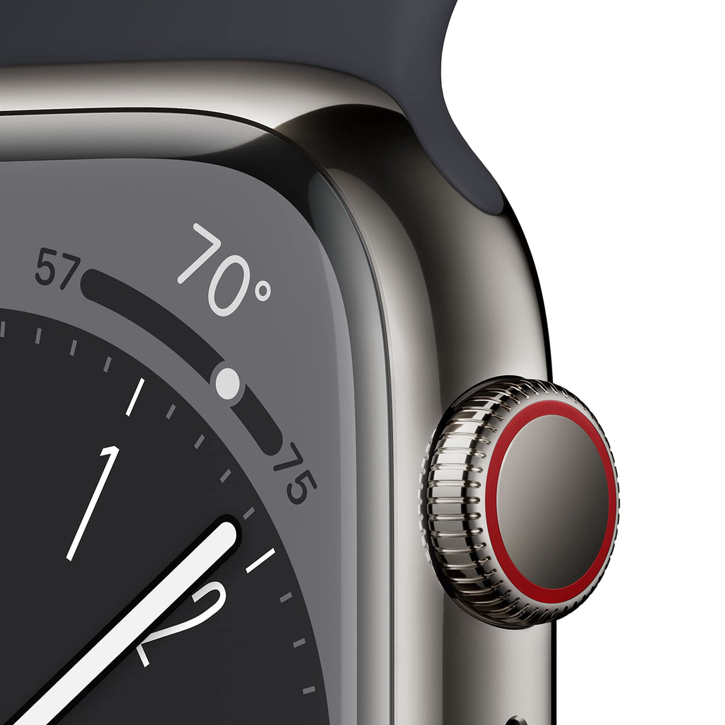 Apple Watch Series 8 GPS + Cell 45mm Graphite Stainless Steel Case w/ Midnight Sport Band - S/M - MNW13LL/A