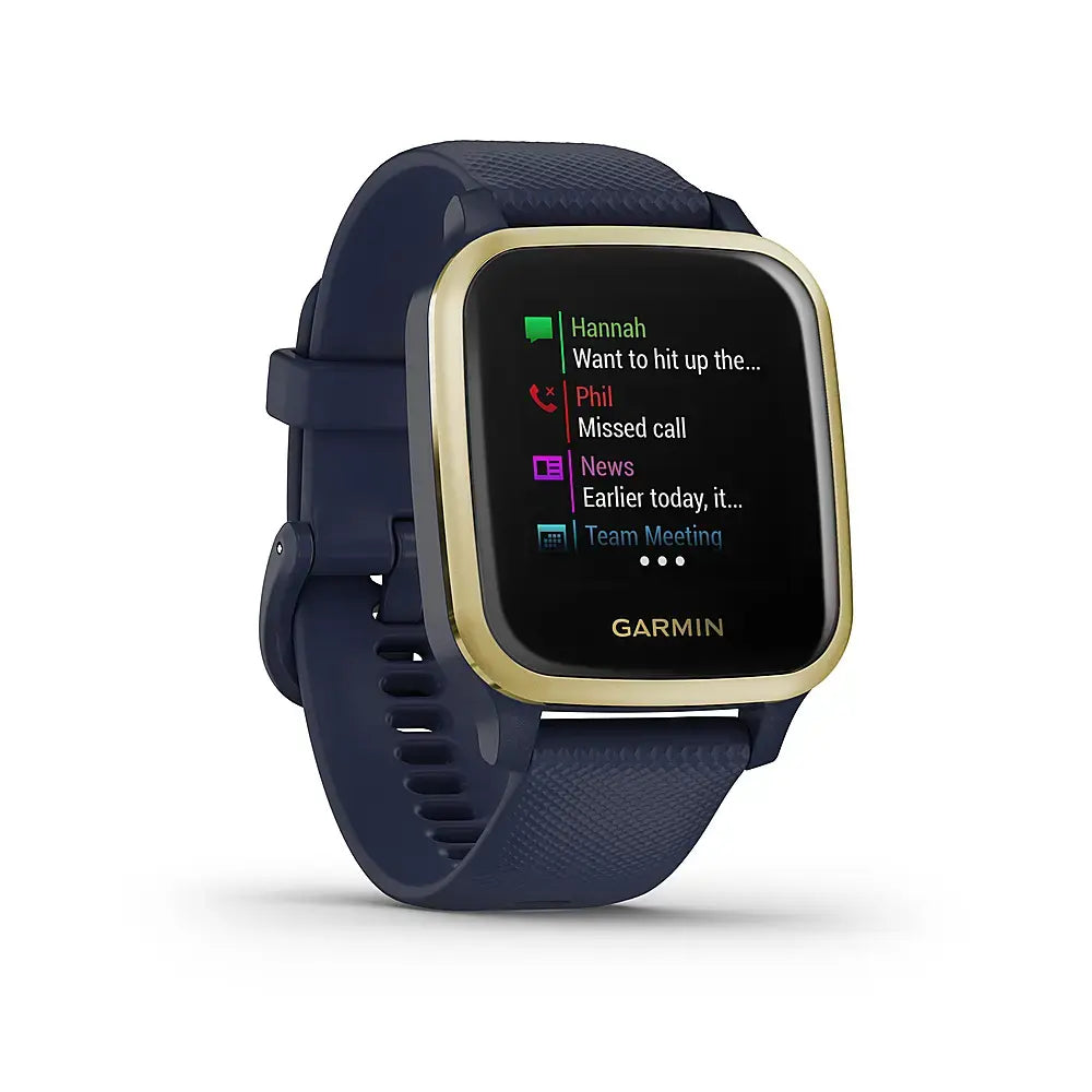Garmin Venu Sq Music Edition GPS Smartwatch ƒ?? 33mm Navy Case with Light Gold Bezel ƒ?? 010-02426-02