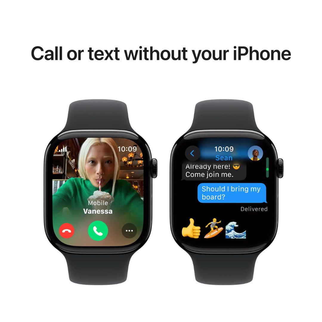 Apple Watch Series 10 GPS + Cellular 46mm Aluminum Case with Black Sport Band - MWY43LW/A