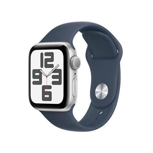 Apple Watch SE 2nd Generation (GPS) 40mm Silver Aluminum Case with Storm Blue Sport Band - S/M -  MRE13LL/A