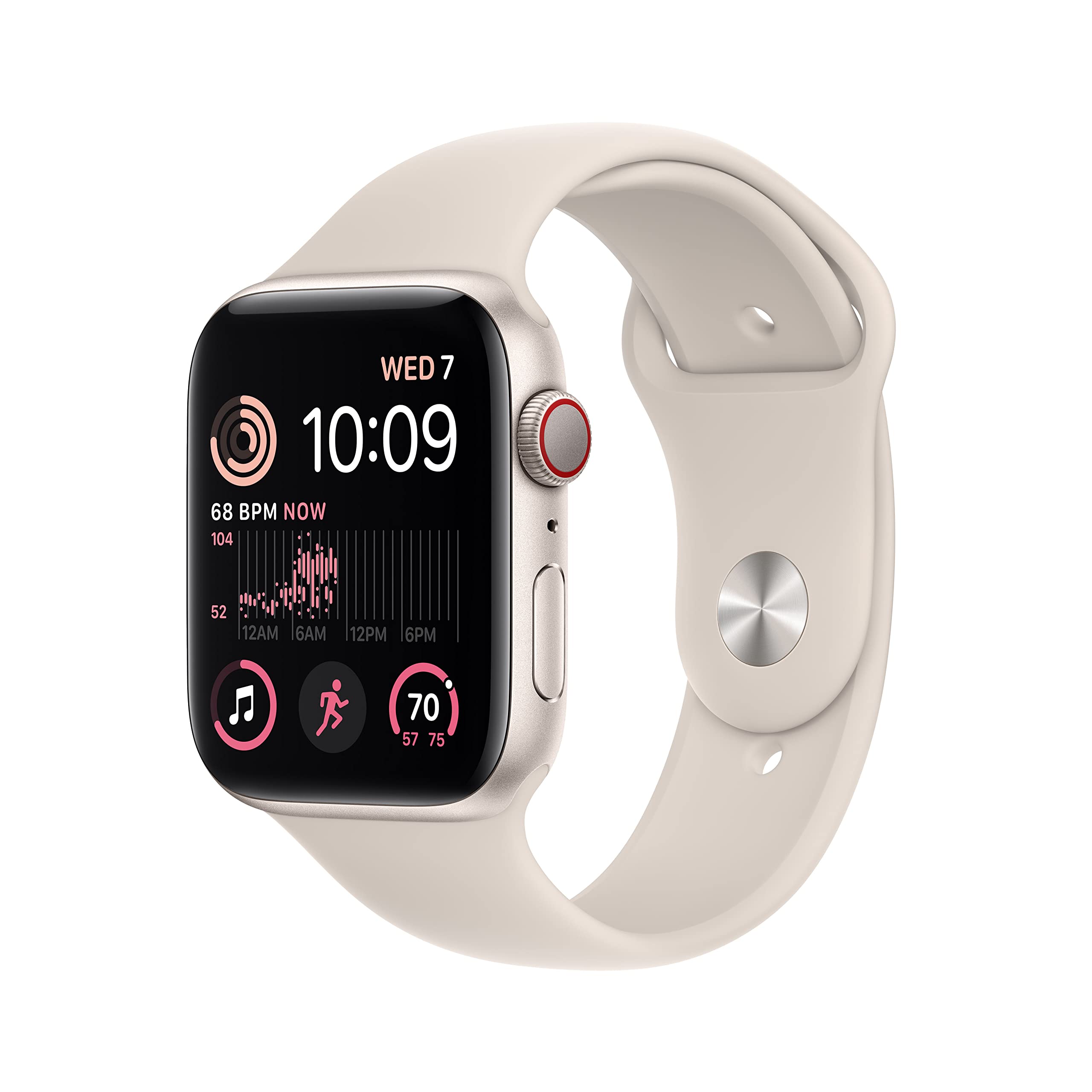 Apple Watch SE 2nd Generation (GPS + Cellular) 44mm Starlight Aluminum Case with Starlight Sport Band - S/M - MRGT3LL/A